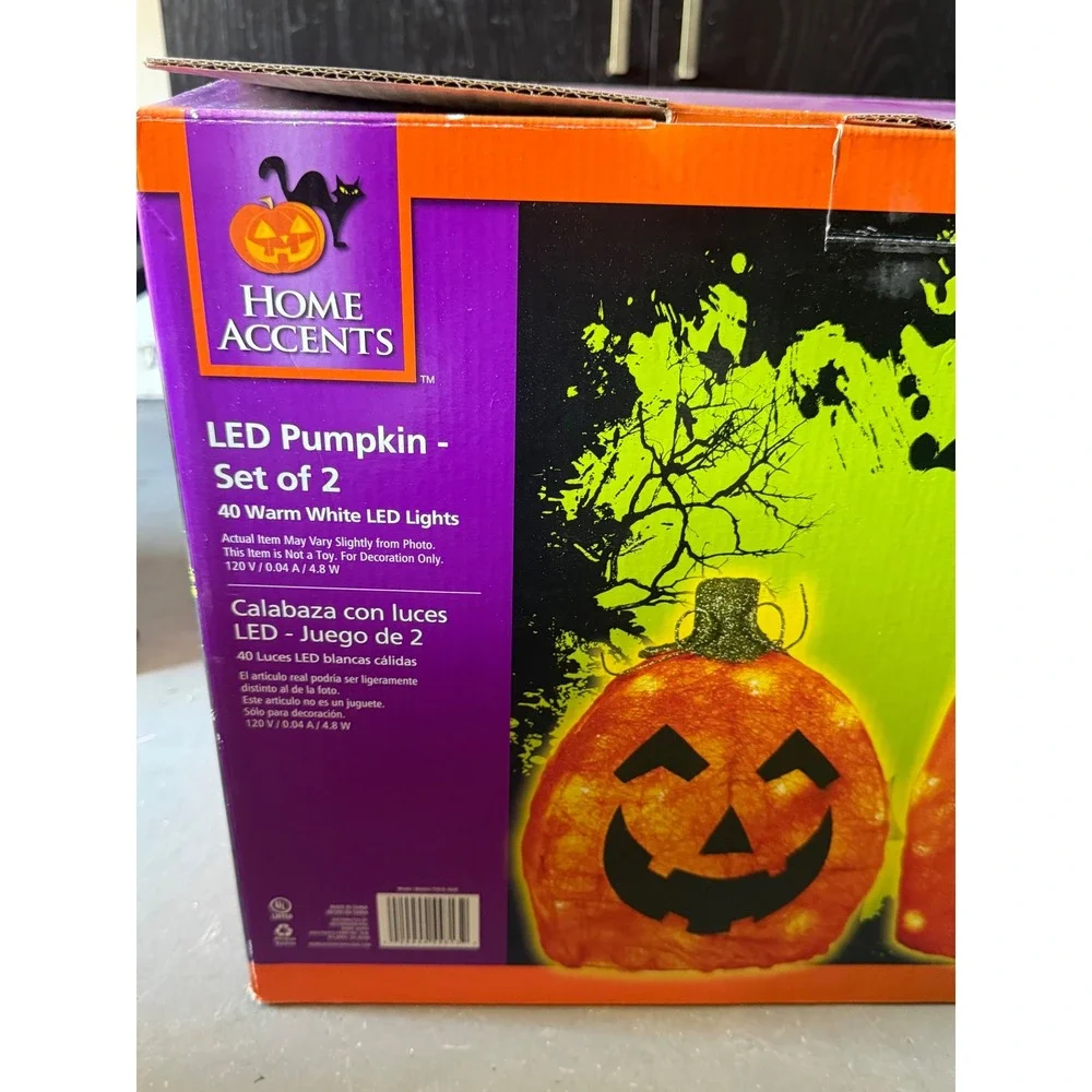 Home Accents Halloween LED Pumpkin Set of 2 Warm White Lights Orange 1003081575